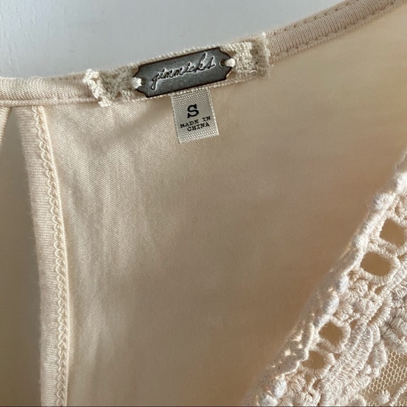 Gimmicks by BKE lace-up mesh embroidered top, cream - Picture 9 of 10